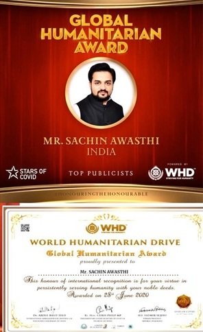 Sachin Awasthi Honored with the Prestigious Global Humanitarian Award 2020