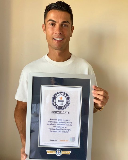Cristiano Ronaldo honored by Guinness World Records for Becoming Highest Goal Scoring Man in International Football